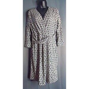 Talbots Faux Wrap Dress Nylon Stretch  Womens Large Black White Lattice Print